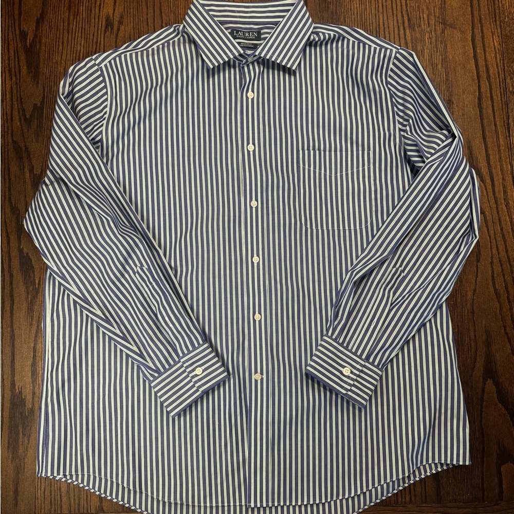 Ralph Lauren Navy and White Striped Dress Shirt
